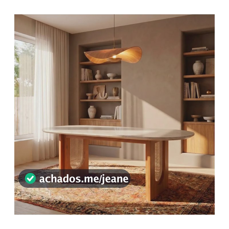 Mesa De Jantar Oval 8 Lugares 210cm Mdf/vidro Tali Cabecasa Cinamomo/off White