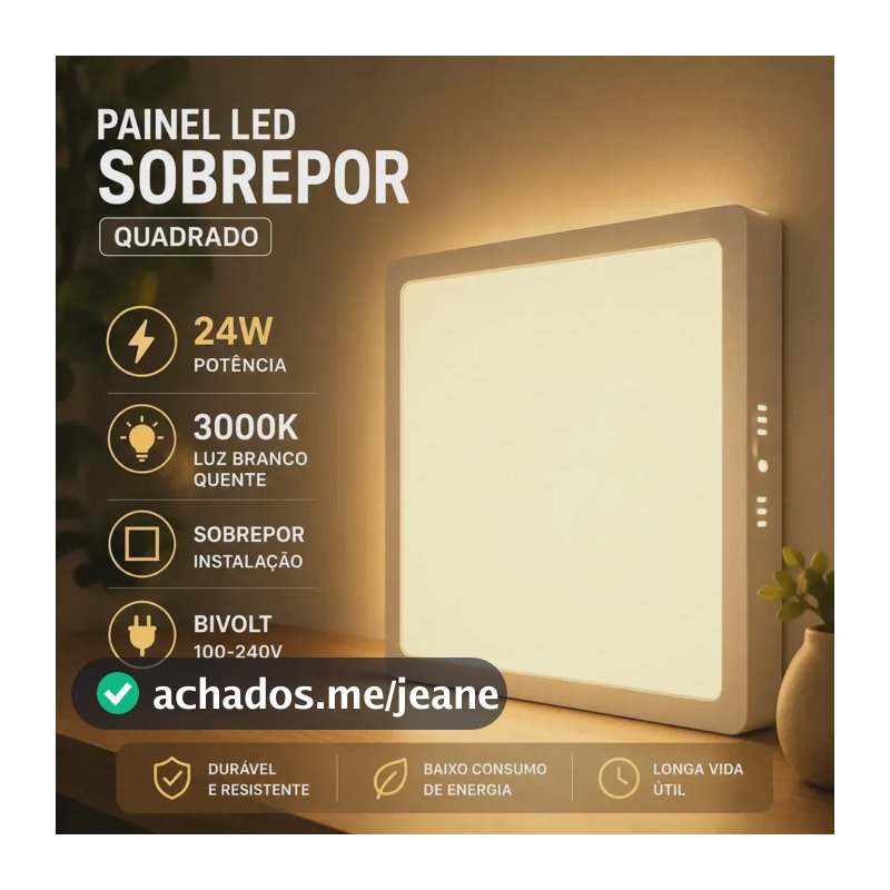 Painel Plafon Blumenau Led Sobrepor 24w 29x29cm Quadrado Bivolt 3000k Branco Quente 110 e 220v