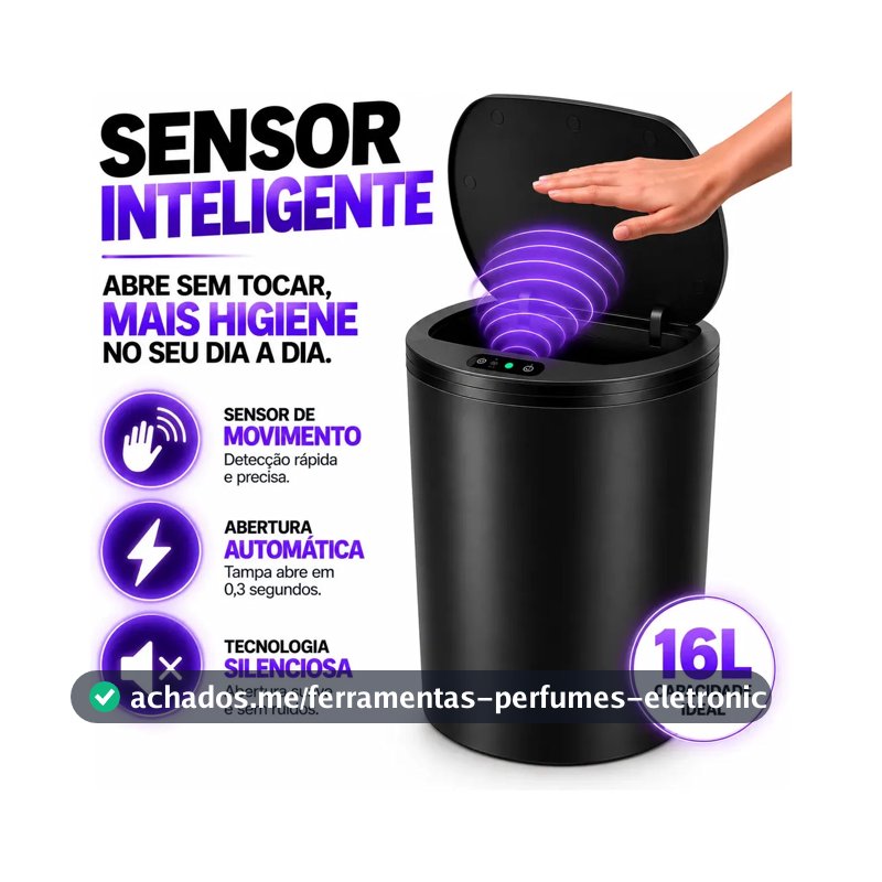 Lixeira Inteligente Automática Redonda Recarregável USB‐C Sensor para Cozinha Banheiro Escritório
