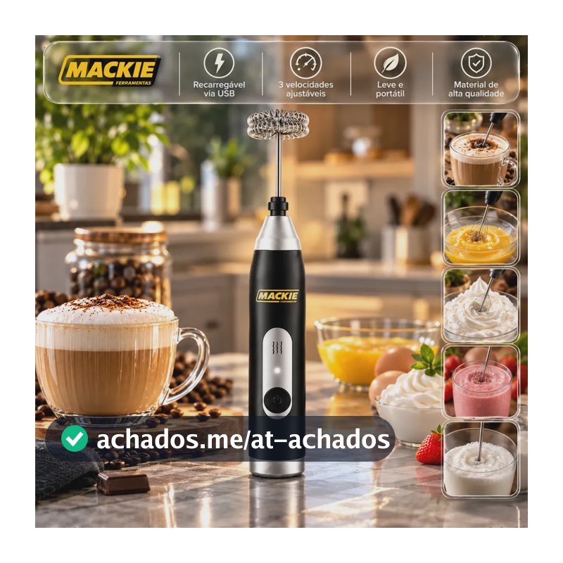 Mini Mixer Elétrico Portátil Misturador De Bebidas Café Leite Cappuccino Whey Protein Shake Ovos Espumador Batedor Fouet Inox Compacto Cozinha Drinks Mackie Ferramentas