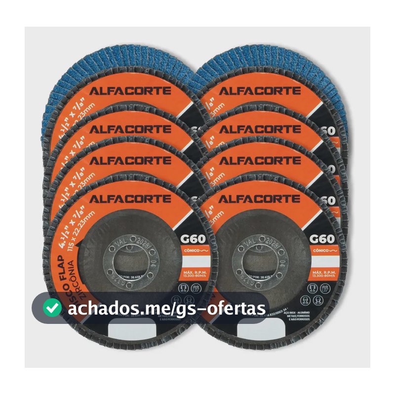 Kit 10 Disco De Lixa Flap Zircônia Azul 4.1/2 Grão 60 Azul Lixadeira