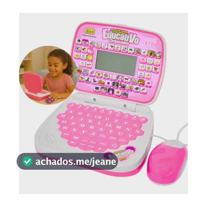Laptop Infantil Brinquedo Educativo Interativo Inglês Atacarejo Kids Notebook de Brinquedo com Mouse Bilingue