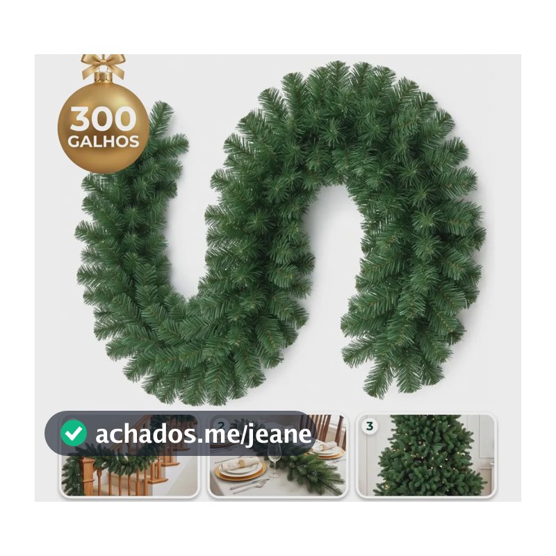 Festão Aramado Com 300 Galhos Natal Grosso 2,70 Metros Cheios Flexível Decoração - Inpari Imports