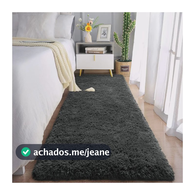 Passadeira Corredor 2,00x0,60 Tapete Super Peludo Beira De Cama Sala Quarto Cinza