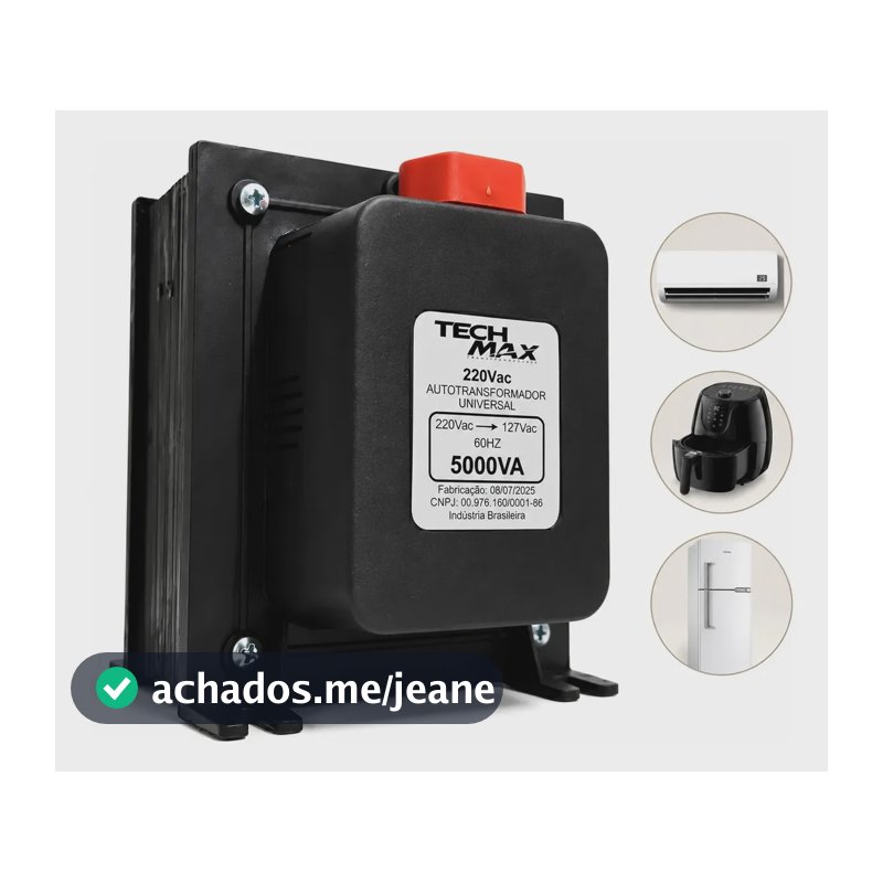 Transformador 5000VA Bivolt 2000W Techmax para Eletrodomésticos e ar condicionado até 12000 btus geladeira