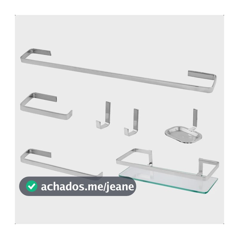 Kit Acessorio Para Banheiro Com 7 Peças Quadrado Todo Metal Prateado