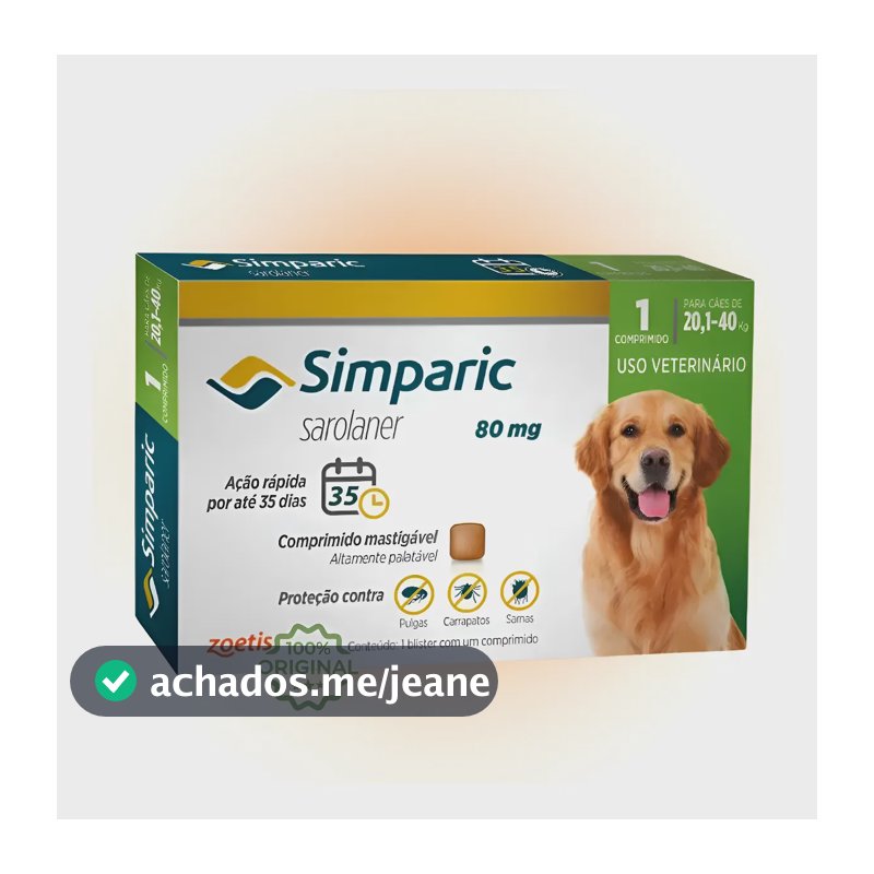 Simparic Antipulgas 80mg 20 A 40kg Cães 1 Comprimido Cinza