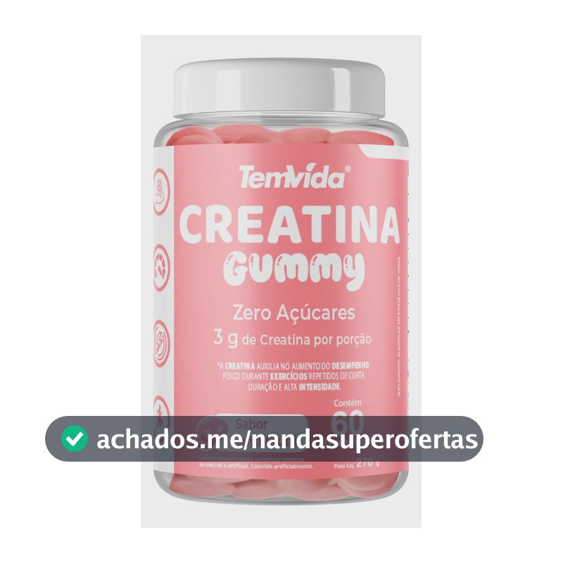 Creatina Gummy em Gomas Zero Açúcar 60 Unidades 3g Tem Vida