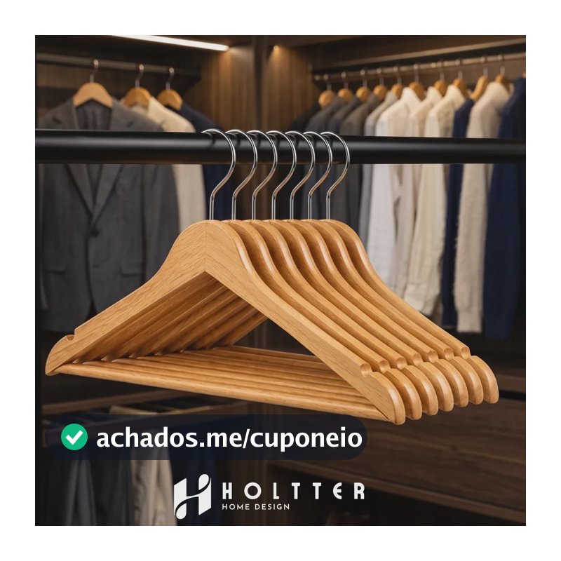 Kit 20 Cabide De Madeira Marfim Organizador Closet Suporte antiderrapantes padronização guarda roupa Holtter Home Design