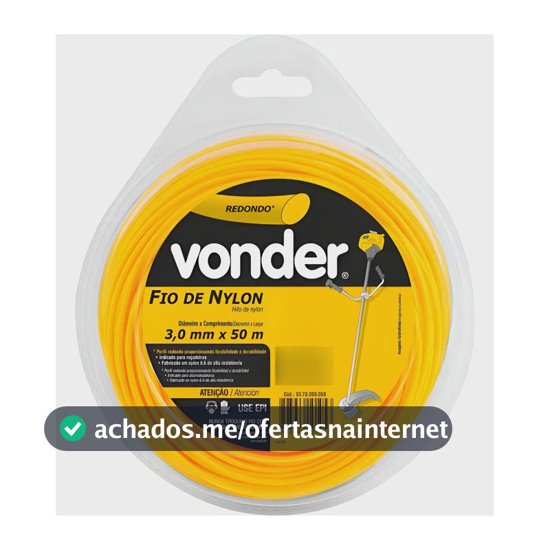 Fio Nylon Redondo Vonder 3mmx50m Para Roçadeiras Reforçado Amarelo