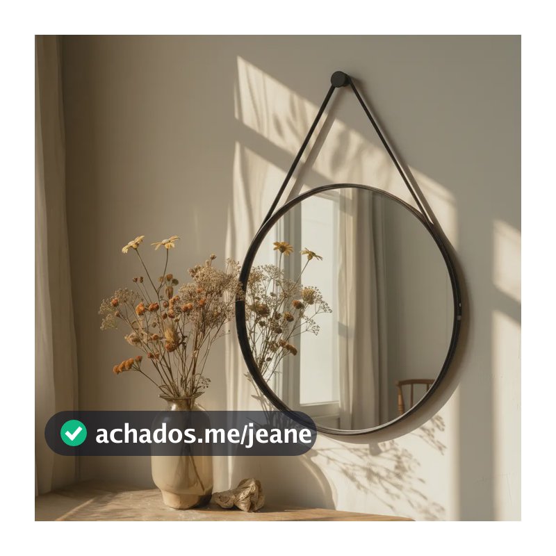 Espelho Adnet Redondo Preto 60cm de Parede para Sala e Quarto