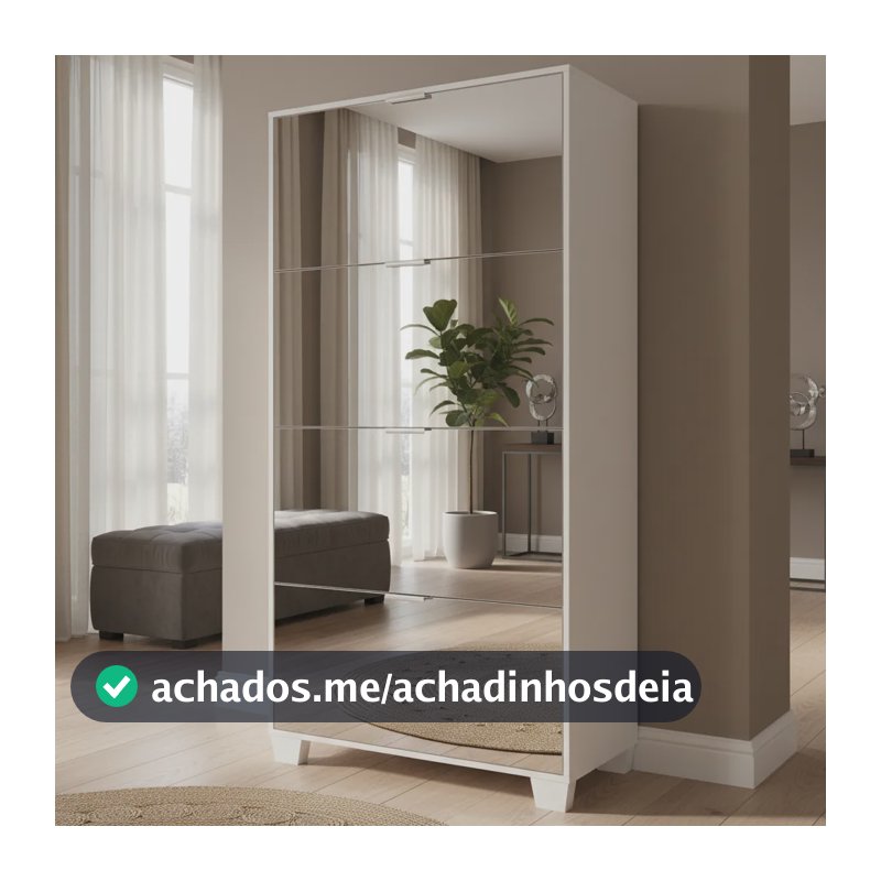 Sapateira Multiuso Espelhada 4 Portas De Espelho Basculante Branco