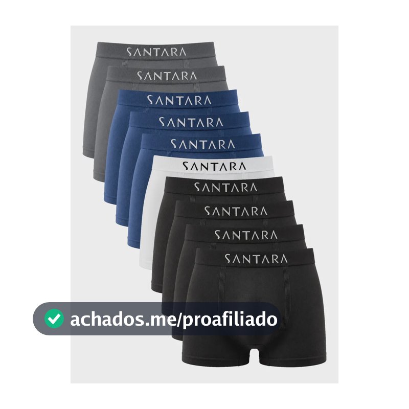 Kit Com 10 Cuecas Boxer Microfibra Sem Costura Santara Sortidas Liso G