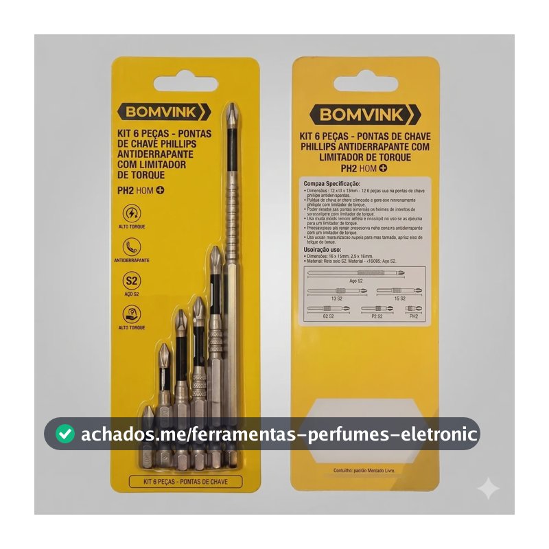 Kit 6 Peças Chave Phillips Antiderrapante Ph2 1/4 Bom-5055