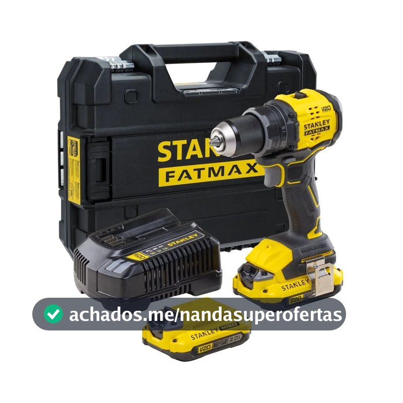 Parafusadeira Furadeira Profissional Stanley 65Nm 13mm 1901RPM 2 Baterias 20V e Carregador SBD714D2T-BR