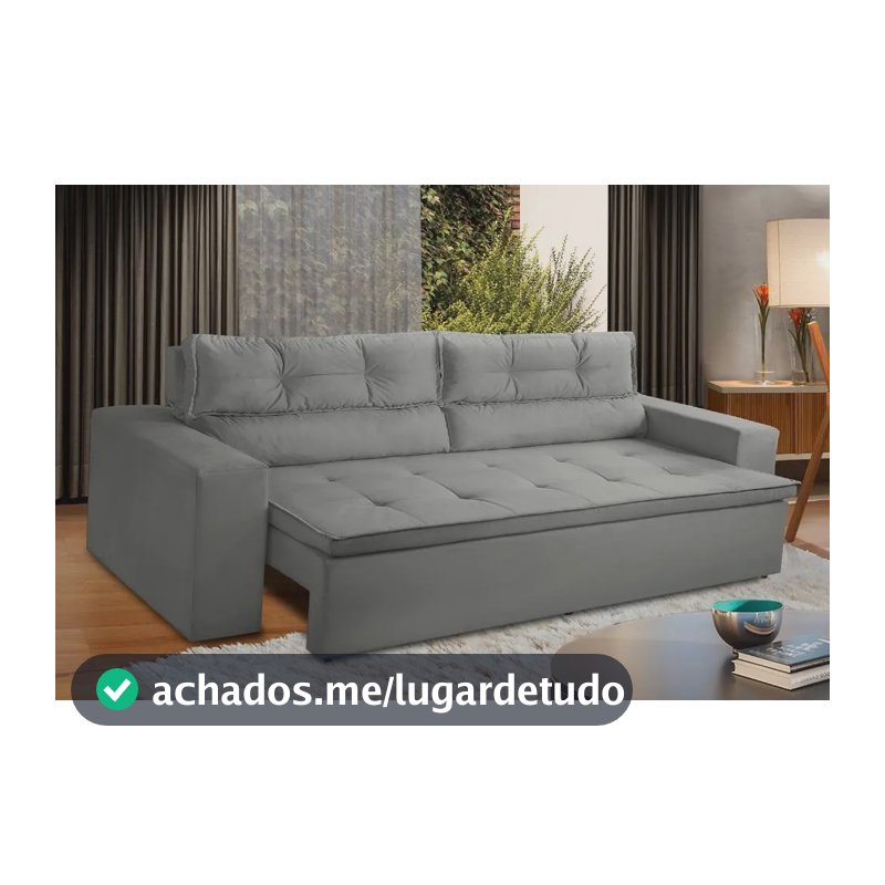 Sofá Retrátil E Reclinável Com Molas 1,80m Vegas Suede Cinza Cinza Suede
