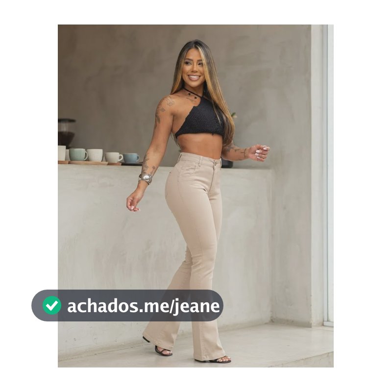 Calça  Bege Flare Feminina Cós Alto Empina Bumbum Bege Liso 36