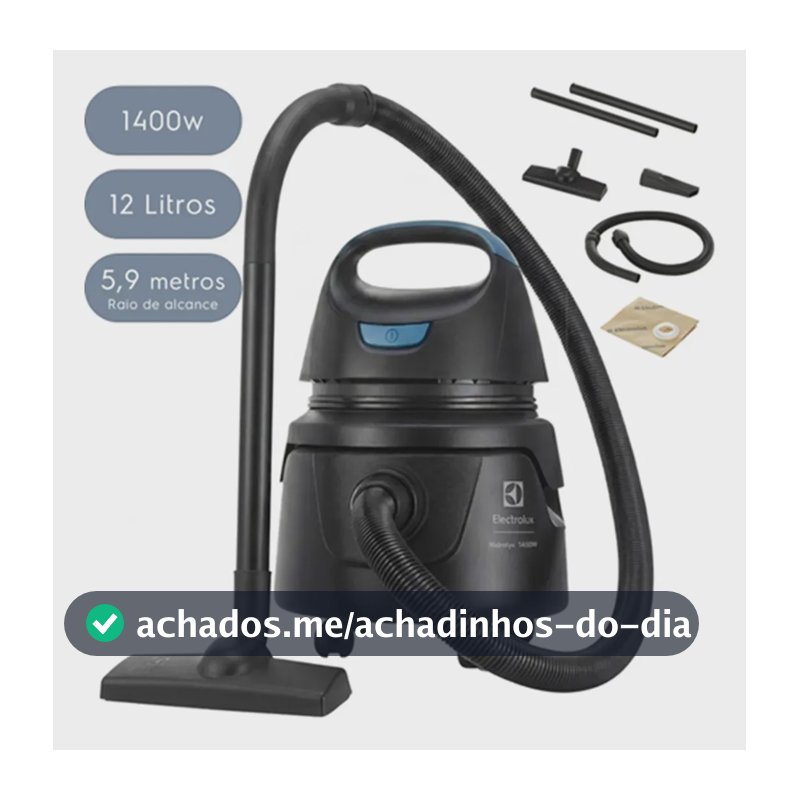 Aspirador de Pó e Água Electrolux 1400W 12 Litros 5,9 raio de ação Compacto Potente Função Sopro protetor térmico AWD01