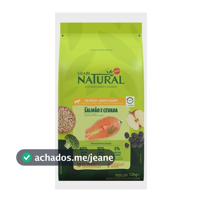Ração Seca Natural Super Premium para Cães Adultos de Raça Grande/Gigante com Salmão e Cevada 12 kg