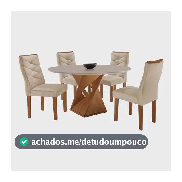 Yescasa conjunto mesa redonda com 4 cadeiras tampo mdf cinamomo/off white/suede pena