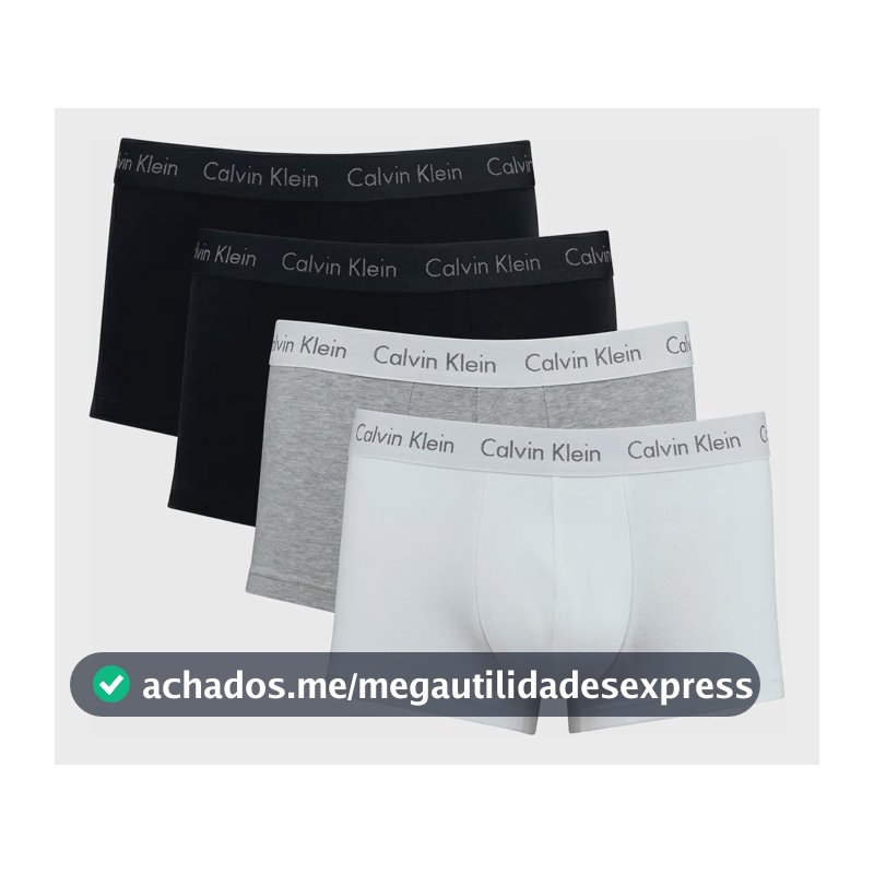 Kit Com 4 Cuecas Boxer Cotton Calvin Klein Original Preto/cinza/branco Liso Gg
