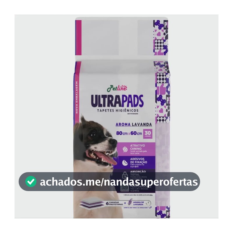 Tapete Higiênico Para Cães Ultrapads Lavanda 80x60cm 30 Und. Branco