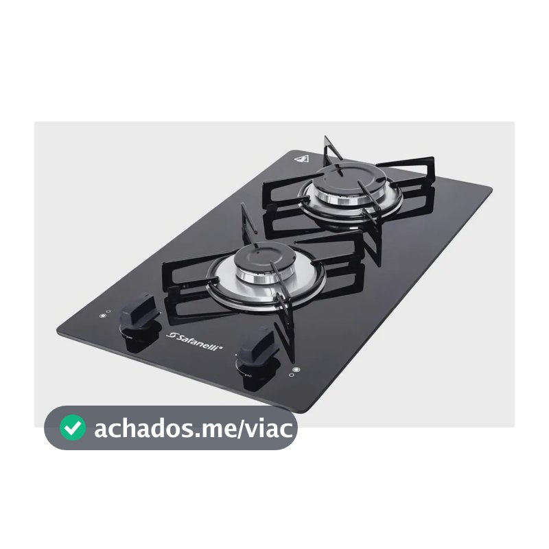 Cooktop Safanelli de Vidro Preto com 2 Bocas para Gás GLP