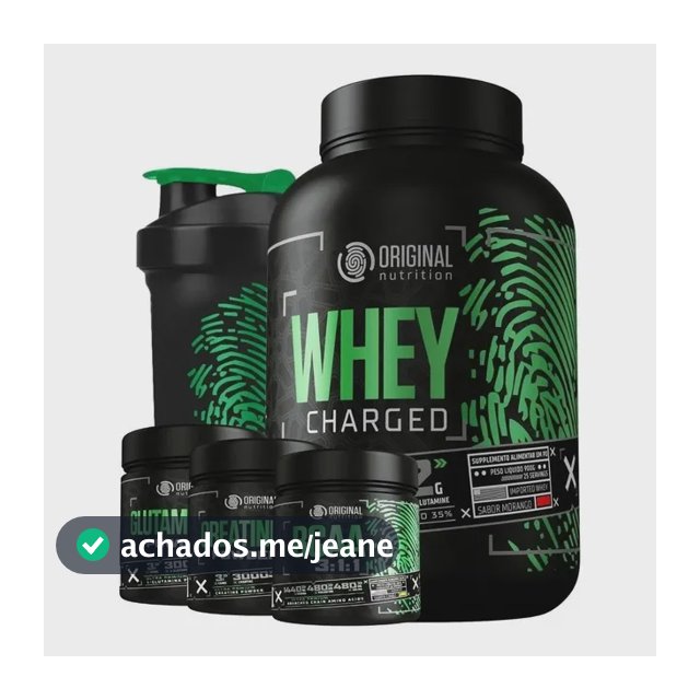 Kit Whey Charged On + Bcaa + Glutamina + Creatina + Shaker