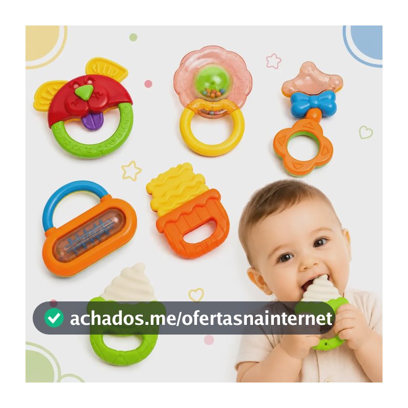 Kit Chocalho Mordedor Bebê Brinquedo Sensorial Musical 06pcs Colorido Diversos