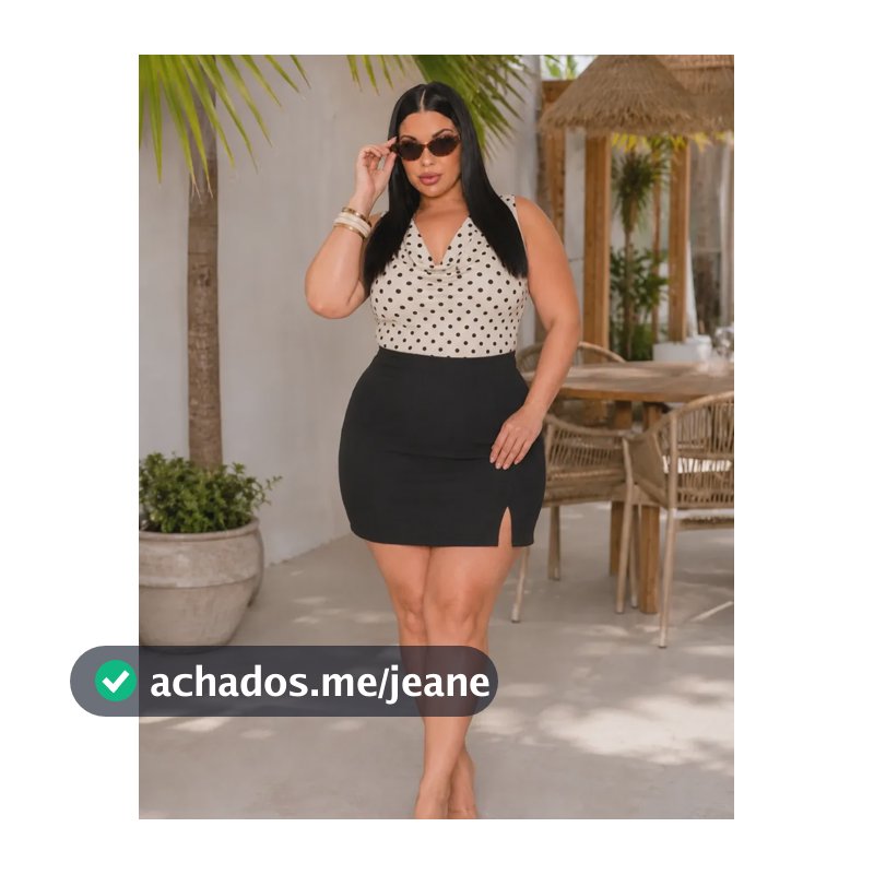 Short Saia Plus Size Feminino Alfaiataria Cintura Alta Fenda Preto G2