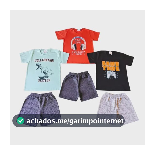 Kit 6 Peças Roupa Infantil Menino 6 Camisas 6 Shorts Verão