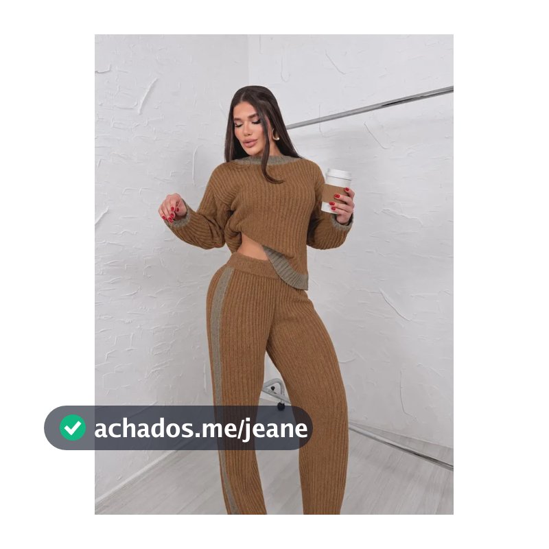 Conjunto Feminino Tricô Mousse Casaco + Calça  Caramelo Un