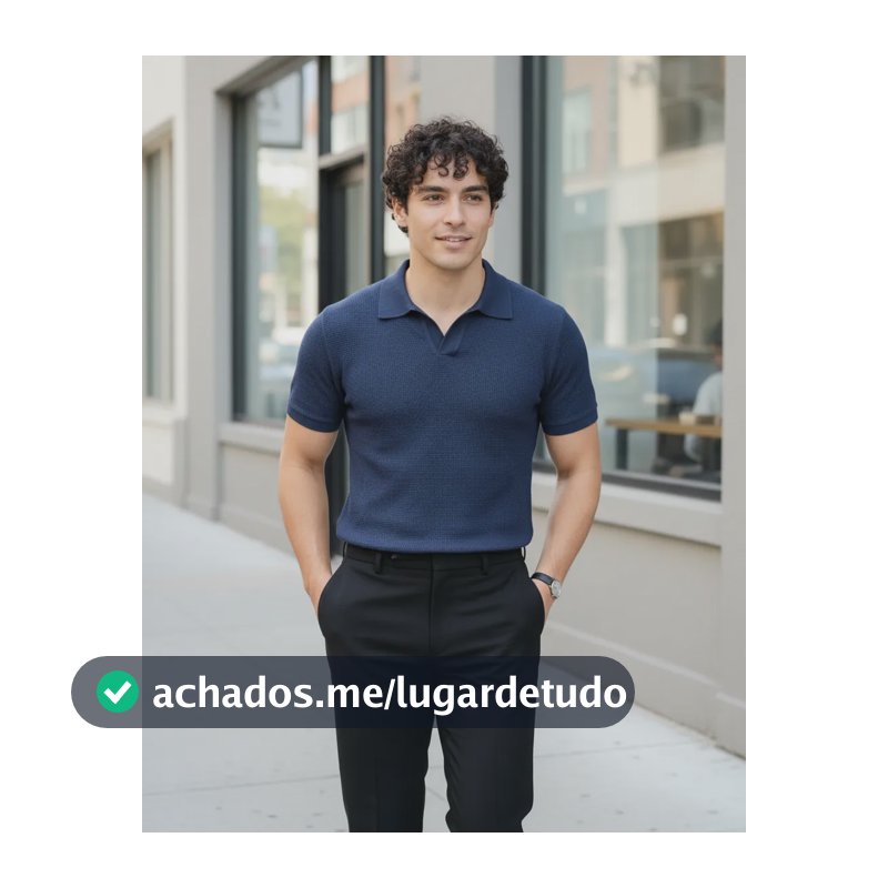 Camiseta Gola Polo Masculina Minimalista Tecido Texturizado Azul-marinho Liso G Texturizado