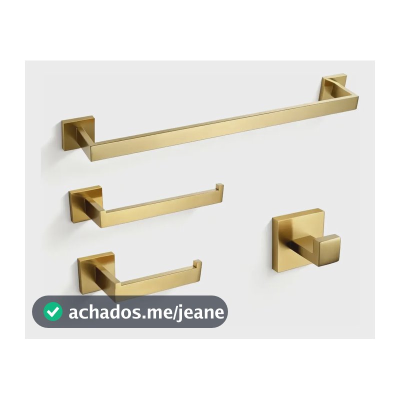 Kit 4 Acessórios Banheiro Inox Dourado Escovado Premium Dourado
