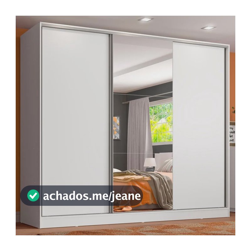 Guarda Roupa Juvenil 100% Mdf Madesa Kevin 3 Portas Espelho Cor Branco XB1063091E