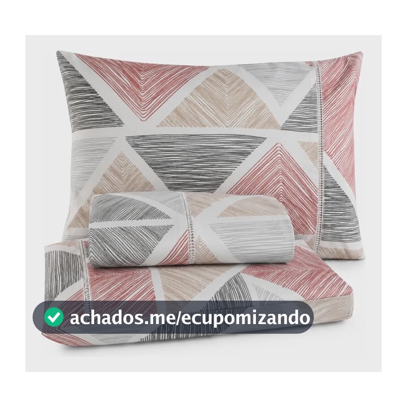 Jogo De Lençóis Casa Laura Enxovais Lençol 400 Fios Triângulos Bege Estampado