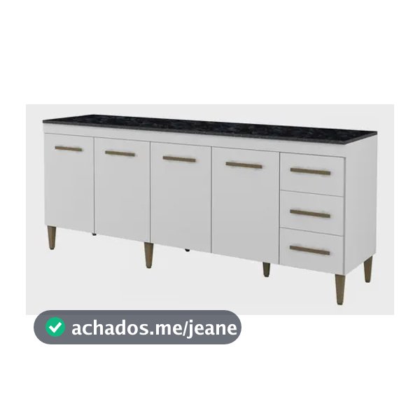 Balcão de Cozinha Kaiki Móveis Atenas Branco com 4 Portas e 3 Gavetas