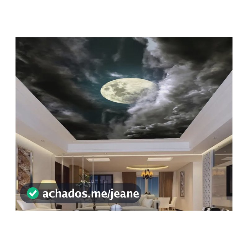 Papel De Teto Céu Noite Céu Lua Cheia Nuvens 3,5m² Rof20 Imagem