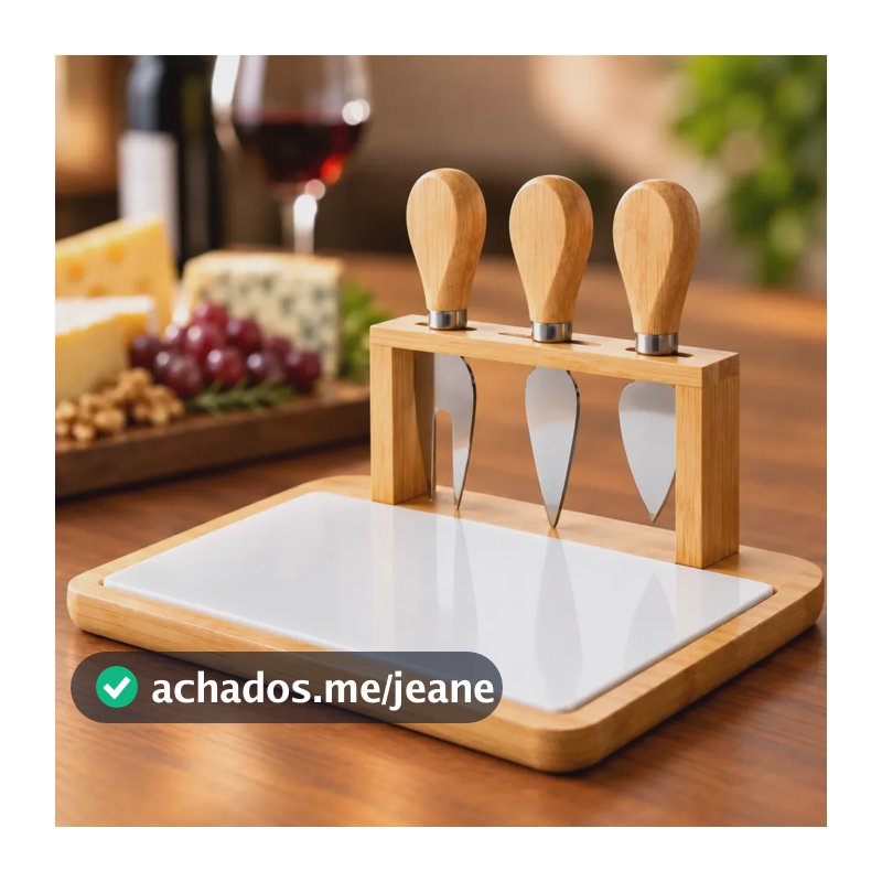 Conjunto Para Queijo 4 Peças Para Servir Bambu E Ceramica Branco