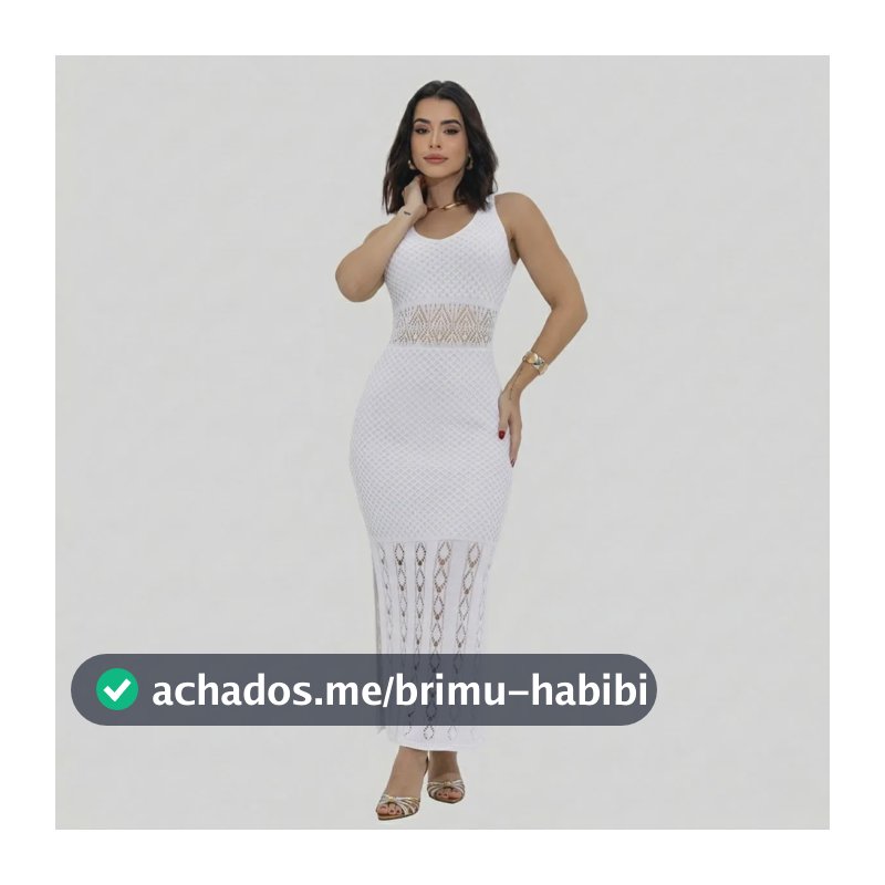 Vestido Longo Tricot Alcinha Fenda Elegante Lançamento Verão Branco Único