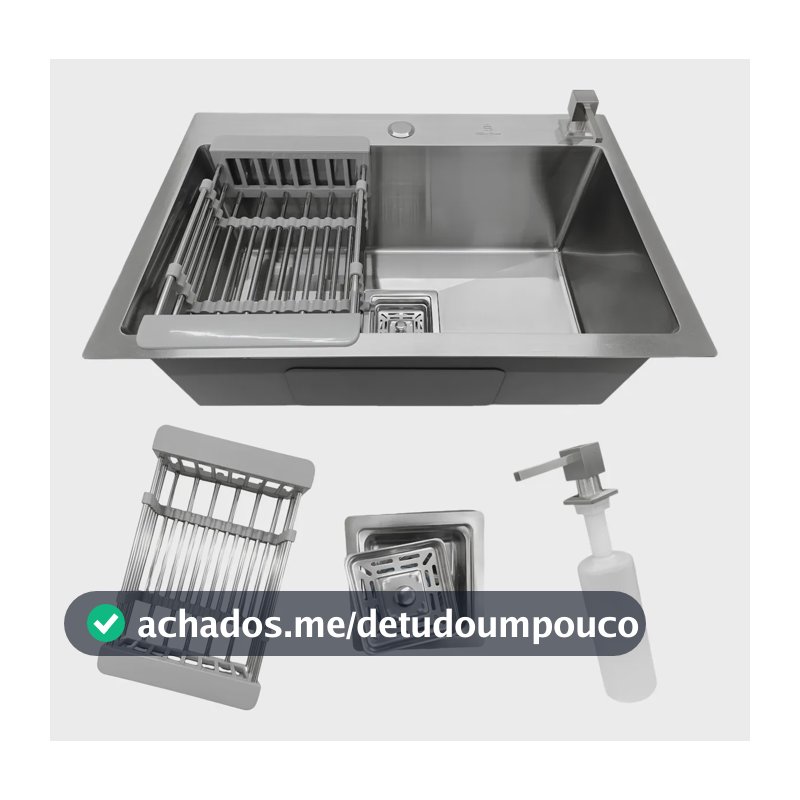 Cuba Pia Cozinha Gourmet Quadrada Aço Inox 304 Escovada 60x40cm com Acessórios Stillus Home