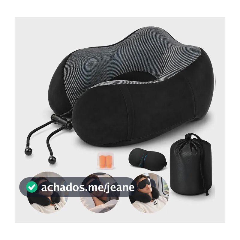 Travesseiro Apoio Encosto De Pescoço Para Viagem Ergonômico Preto