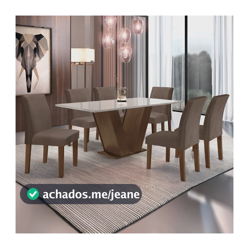 Jogo de Jantar 6 Cadeiras Vidro Temperado MDF 160x80cm Yescasa