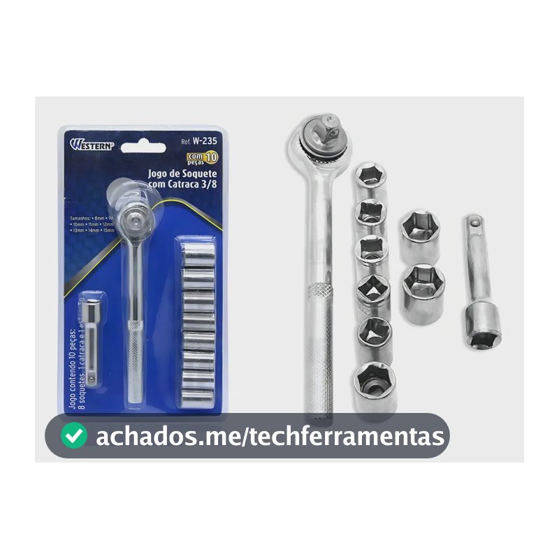 Kit Jogo Soquetes Sextavado C/ Catraca 10 Pcs