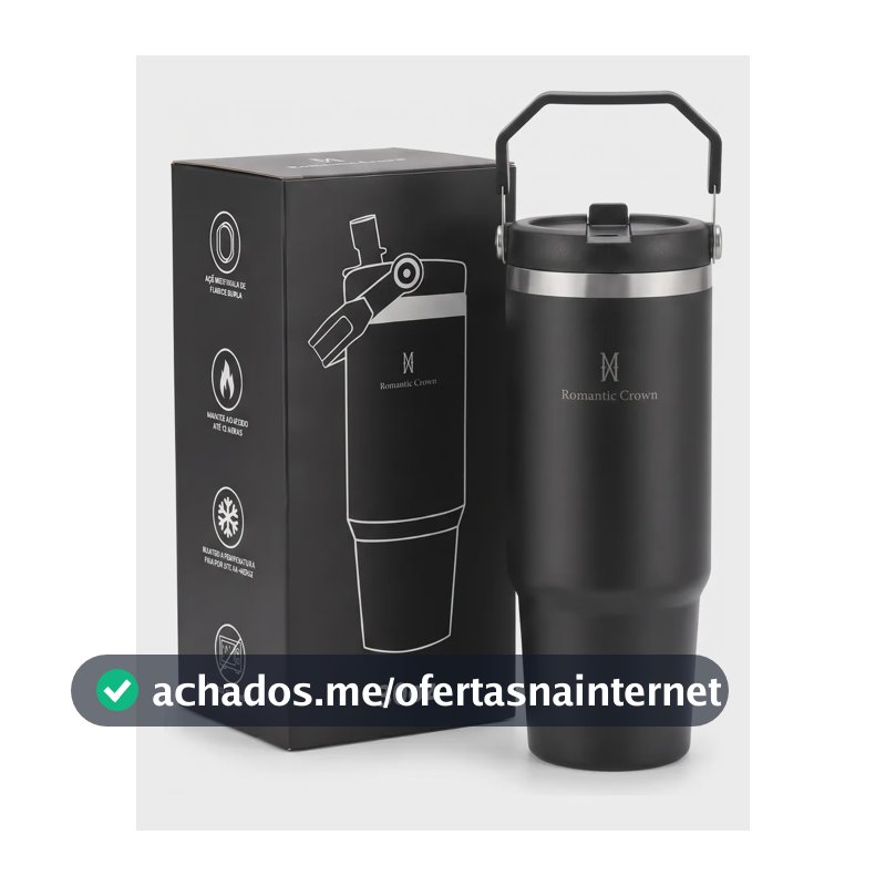 Garrafa Térmica Inox 900ml Tampa Flip Straw Canudo Com Alça Preto