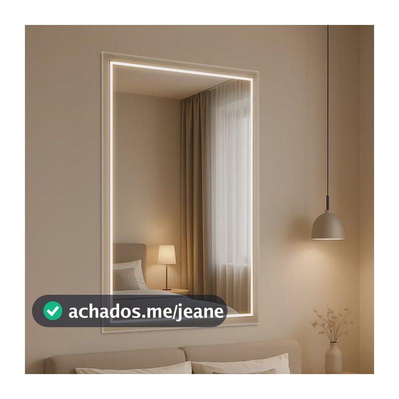 Espelho Jateado Lapidado Com Led 70x50 Retangular Com Touch Moldura led neutro,quent e frio
