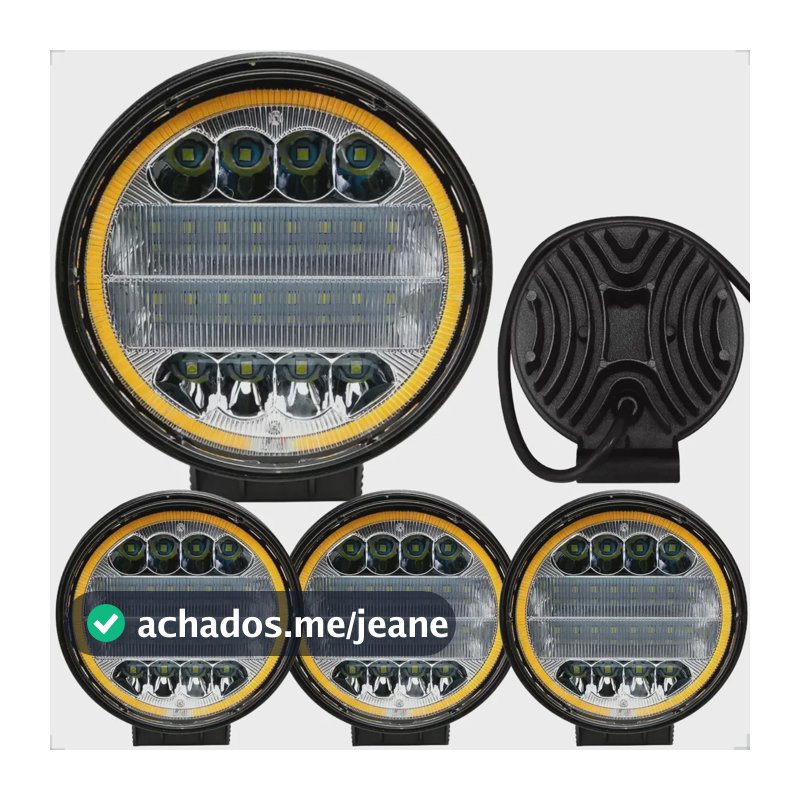4 Farol Milha Led 72w Redondo Trator Agrícola Angel 12-24v Lente Transparente - Luz Branca- Prova Dágua - Vedado -angel Ambar