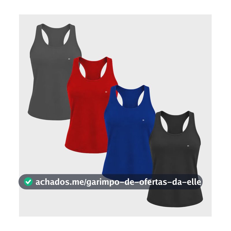 Kit 4 Regatas Dry-fit Feminina Sandrini Esportiva Fitness Cinza/preto/royal/rubi Liso G