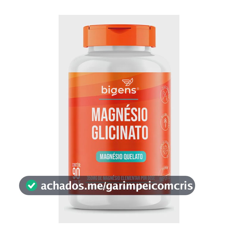 Magnésio Glicinato Quelato 350mg Elementar, 90cps Bigens Sabor Neutro
