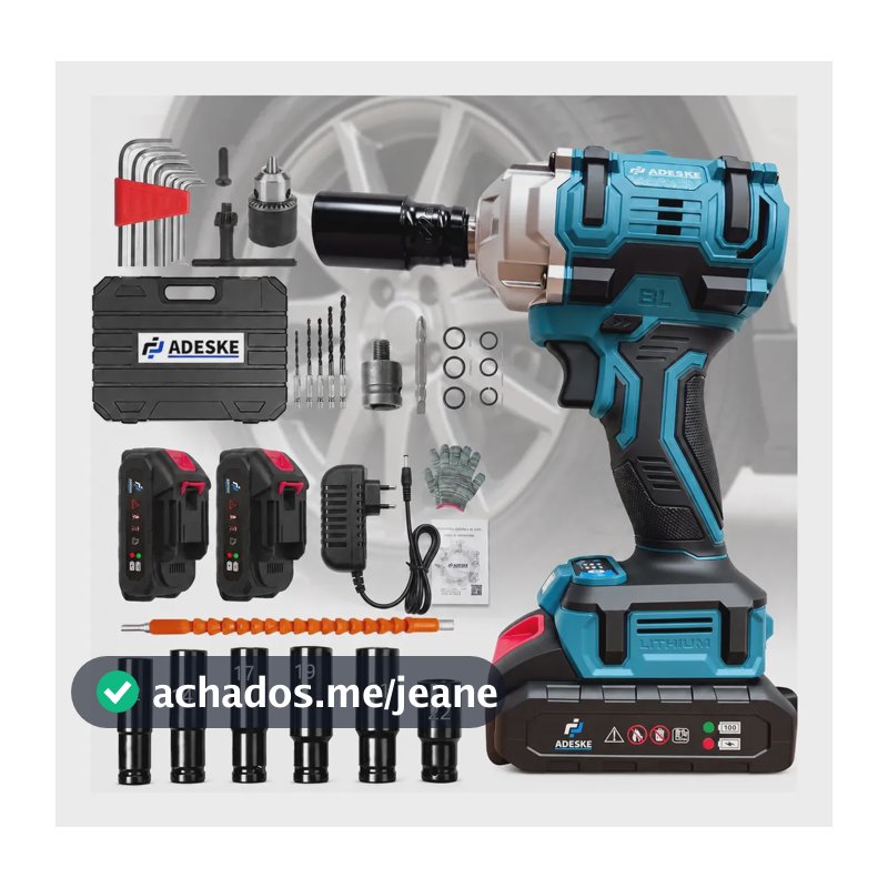 Chave de Impacto Elétrica Adeske BS-GP01 Brushless 450 Nm com 2 Baterias e Maleta